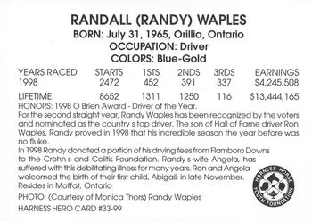 1999 Harness Heroes #33 Randy Waples Back